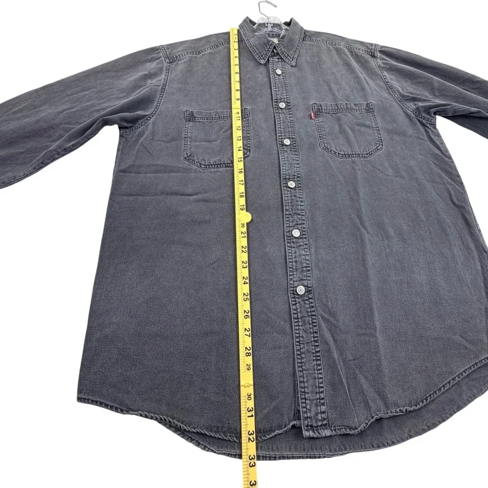 Levi's Red Tab Denim Shirt Men LARGE Blk Gray Metal Button Workwear Y2K Vintage